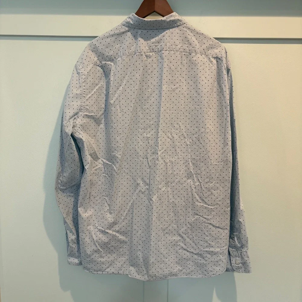 J.Crew Flex Washed Button Down Shirt Men XXL Slim Fit Blue Polka Dot Casual Work
